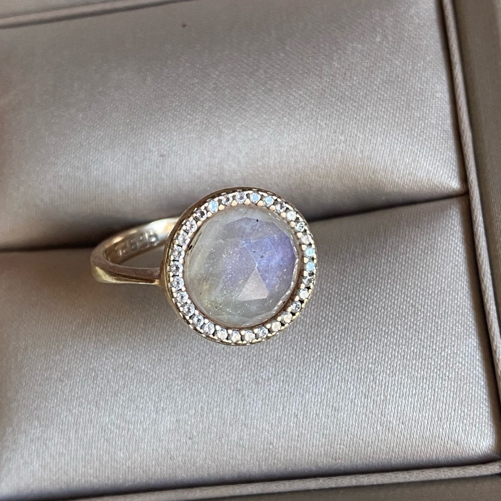 925 Sterling Silver gold plated rainbow moonstone ring size 7 - Picture 5 of 7